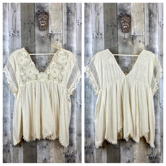 By Anthropologie V-Neck Lace Swing Top in Cream Ivory Size Medium. - Picture 12 of 16